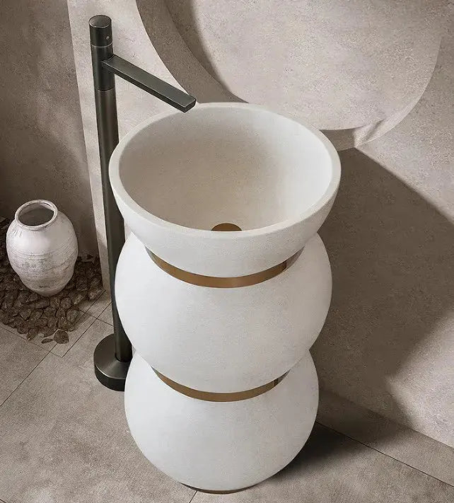 Modern French Art Pedestal Basin – Freestanding Artificial Stone Hand Wash Sink - luxury pedestal sinkBathroomLux