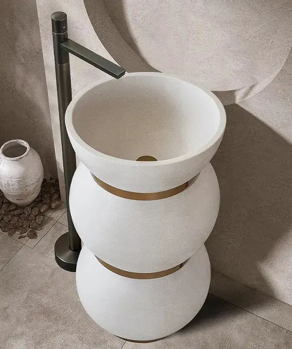 Modern French Art Pedestal Basin – Freestanding Artificial Stone Hand Wash Sink - luxury pedestal sinkBathroomLux