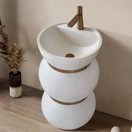 Modern French Art Pedestal Basin – Freestanding Artificial Stone Hand Wash Sink - luxury pedestal sinkBathroomLux