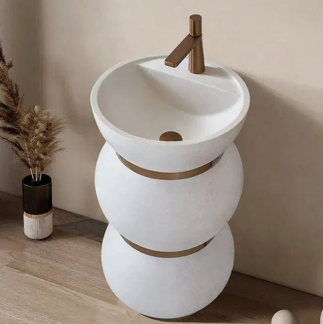 Modern French Art Pedestal Basin – Freestanding Artificial Stone Hand Wash Sink - luxury pedestal sinkBathroomLux