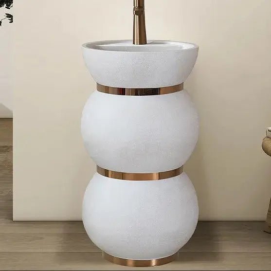 Modern French Art Pedestal Basin – Freestanding Artificial Stone Hand Wash Sink - luxury pedestal sinkBathroomLux