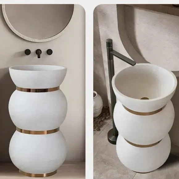 Modern French Art Pedestal Basin – Freestanding Artificial Stone Hand Wash Sink - luxury pedestal sinkBathroomLux