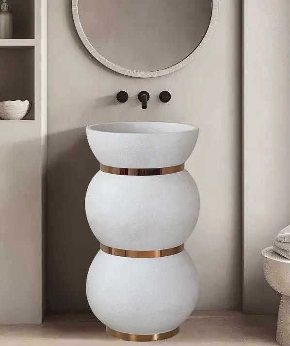 Modern French Art Pedestal Basin – Freestanding Artificial Stone Hand Wash Sink - luxury pedestal sinkBathroomLux