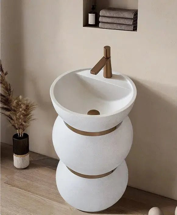 Modern French Art Pedestal Basin – Freestanding Artificial Stone Hand Wash Sink - luxury pedestal sinkBathroomLux
