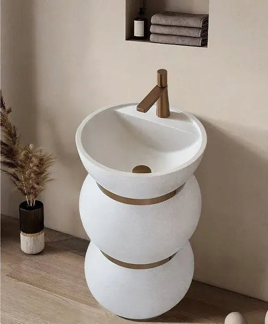 Modern French Art Pedestal Basin – Freestanding Artificial Stone Hand Wash Sink - luxury pedestal sinkBathroomLux