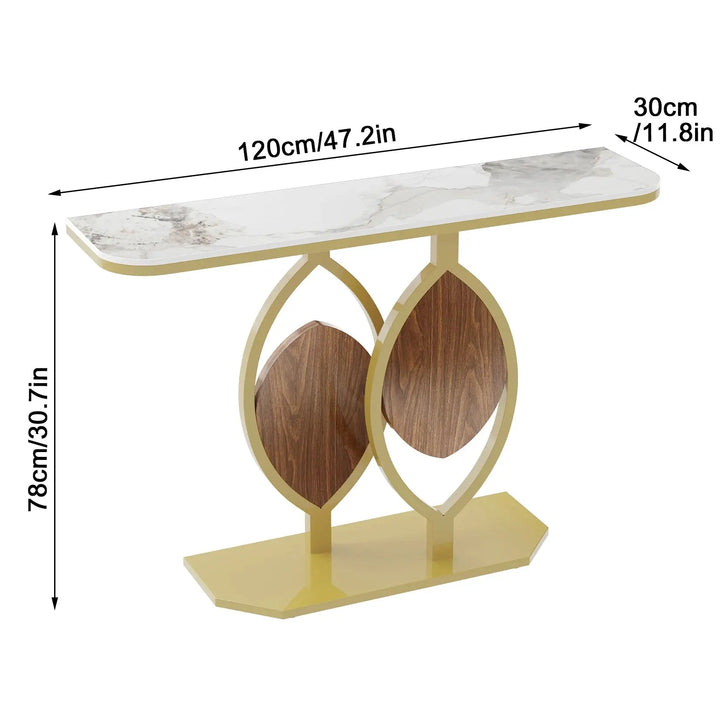 Modern Gold Console Table with Sintered Stone Top for Narrow Entryways - Modern Gold Console Table with Sintered Stone Top for Narrow EntrywaysBathroomLux