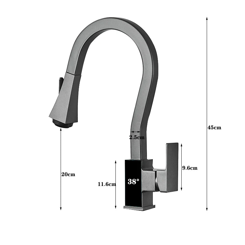 Modern Grey Digital display, Pull - out Kitchen Faucets with Four Function - BathroomLux