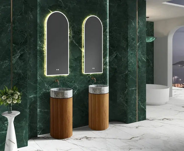 Modern Marble and Wood Grain Washbasin – Stainless Steel Base with White Stone Sink - Vessel Sinks ukBathroomLux