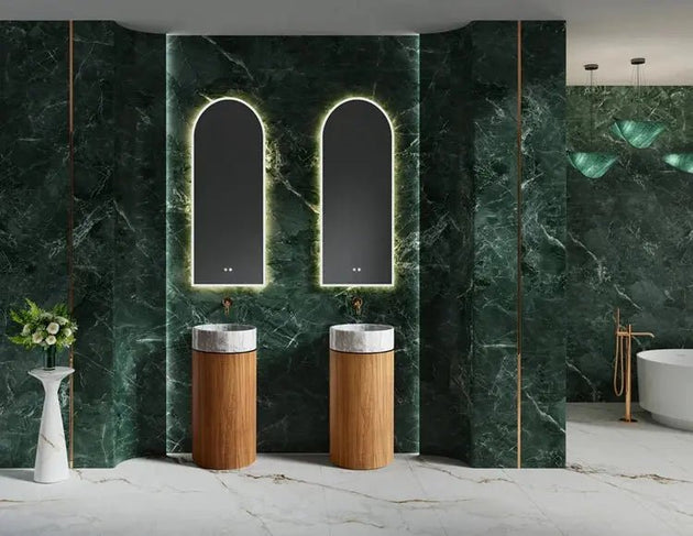 Modern Marble and Wood Grain Washbasin – Stainless Steel Base with White Stone Sink - Vessel Sinks ukBathroomLux