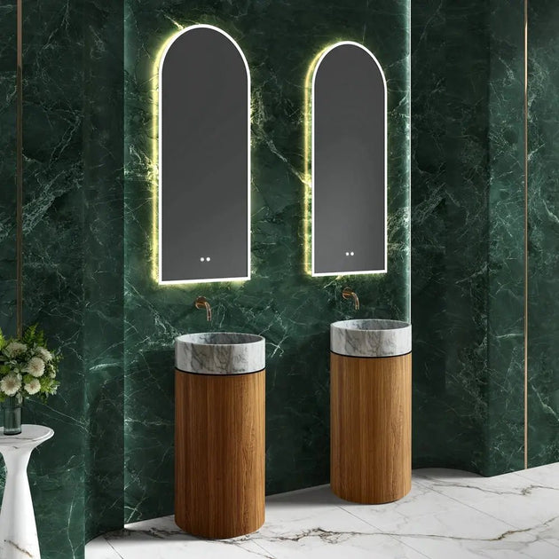 Modern Marble and Wood Grain Washbasin – Stainless Steel Base with White Stone Sink - Vessel Sinks ukBathroomLux