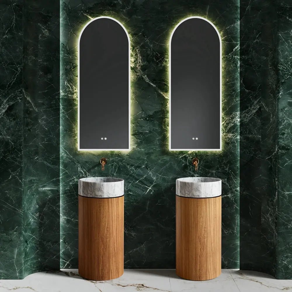 Modern Marble and Wood Grain Washbasin – Stainless Steel Base with White Stone Sink - Vessel Sinks ukBathroomLux