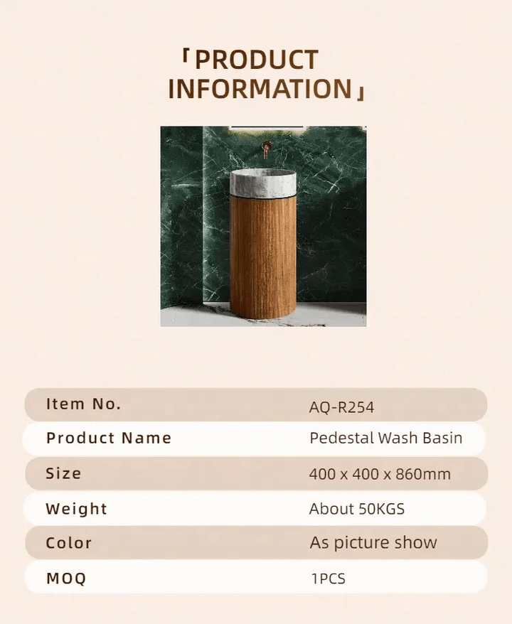 Modern Marble and Wood Grain Washbasin – Stainless Steel Base with White Stone Sink - Vessel Sinks ukBathroomLux