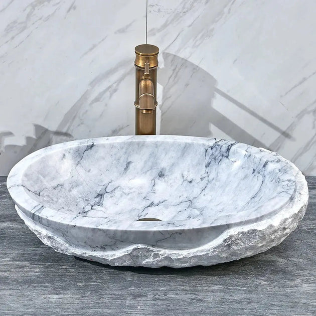 Modern Oval Carrara Marble Countertop Basin - marble counter top basinBathroomLux