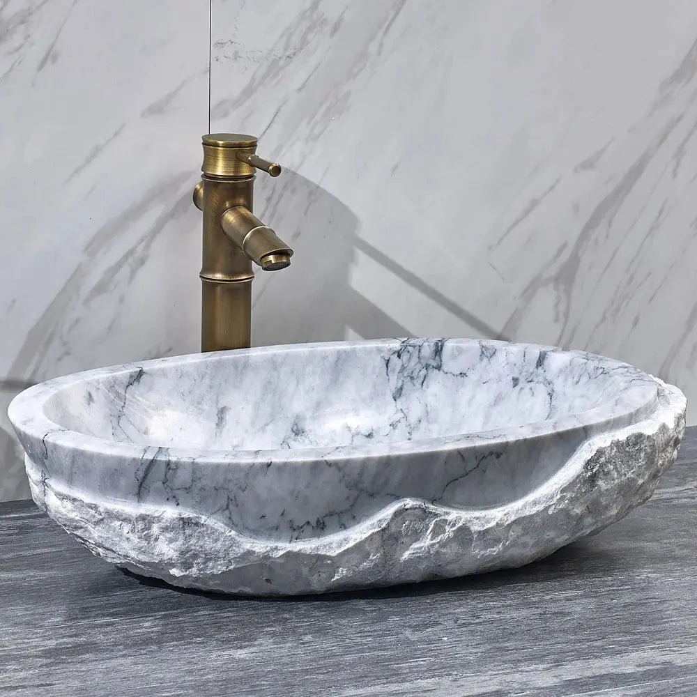 Modern Oval Carrara Marble Countertop Basin - marble counter top basinBathroomLux