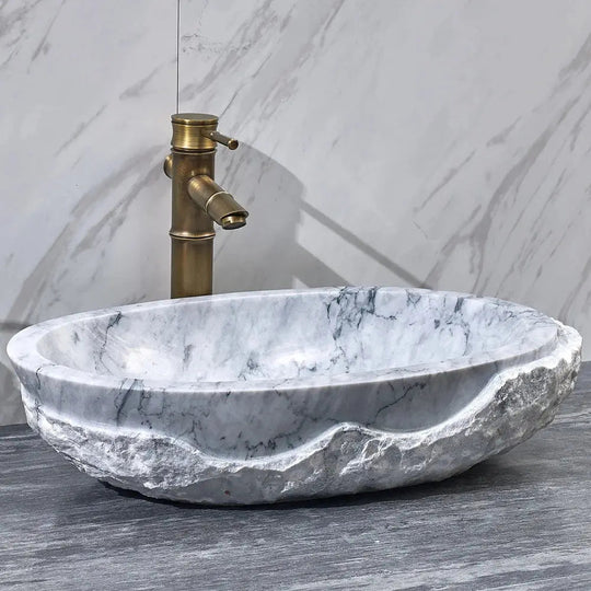 Modern Oval Carrara Marble Countertop Basin - marble counter top basinBathroomLux