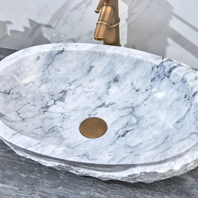 Modern Oval Carrara Marble Countertop Basin - marble counter top basinBathroomLux
