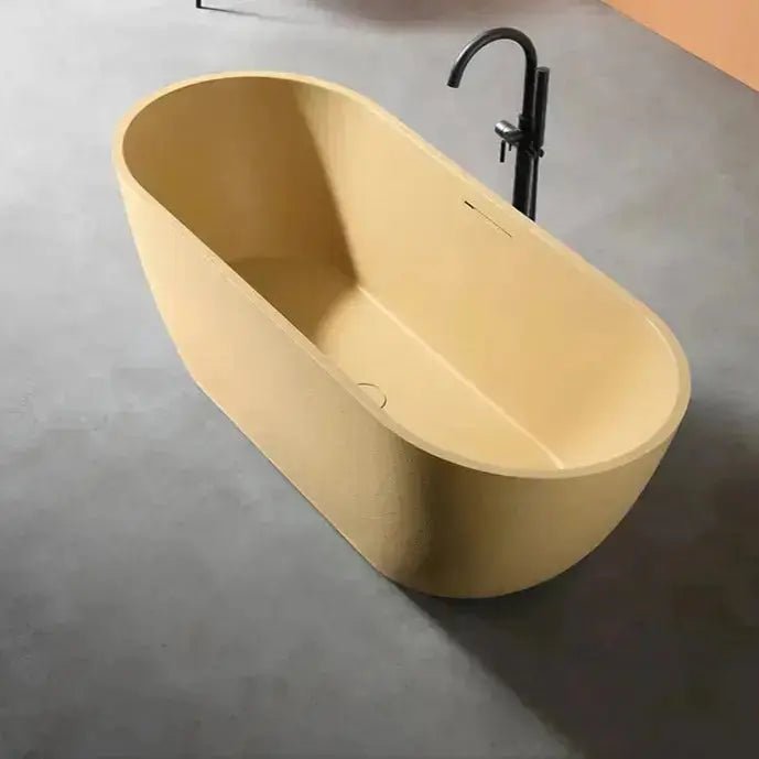 Modern Oval Freestanding Bathtub – Artificial Stone Spa Design In Blue - Center drain freestanding tubBathroomLux