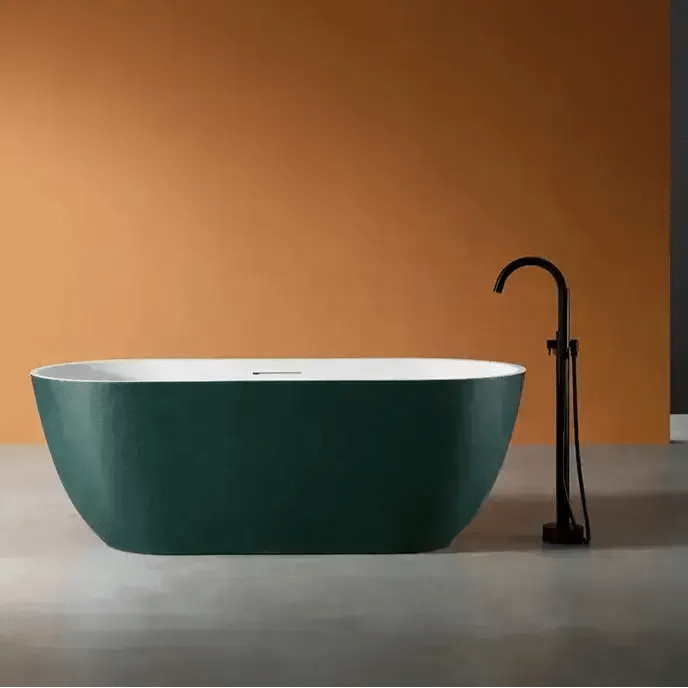 Modern Oval Freestanding Bathtub – Artificial Stone Spa Design In Blue - Center drain freestanding tubBathroomLux