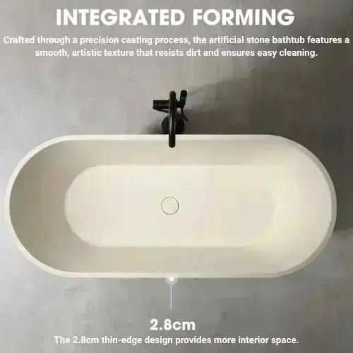 Modern Oval Freestanding Bathtub – Artificial Stone Spa Design In Blue - Center drain freestanding tubBathroomLux