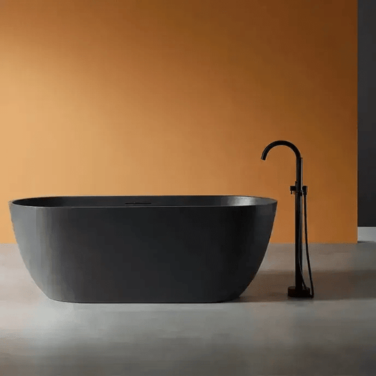 Modern Oval Freestanding Bathtub – Artificial Stone Spa Design In Blue - Center drain freestanding tubBathroomLux