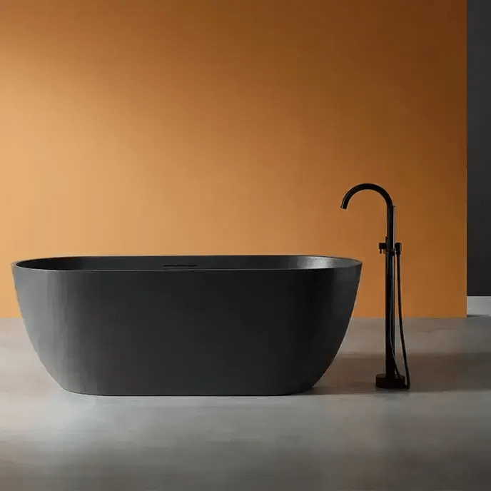 Modern Oval Freestanding Bathtub – Artificial Stone Spa Design In Blue - Center drain freestanding tubBathroomLux