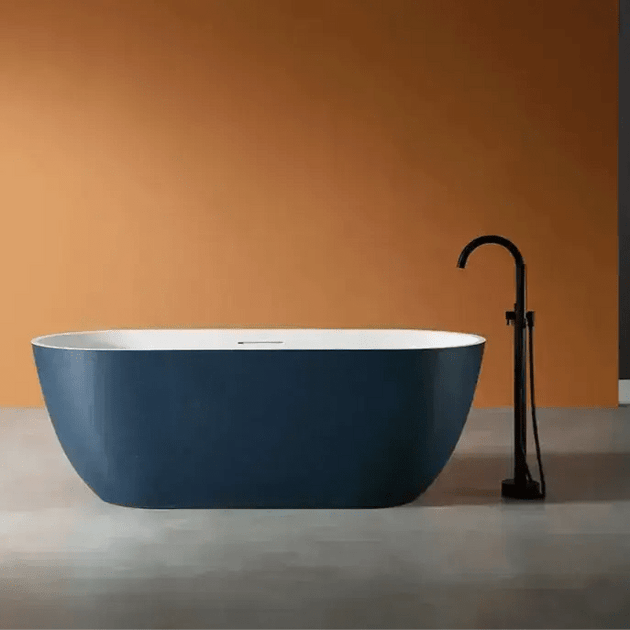 Modern Oval Freestanding Bathtub – Artificial Stone Spa Design In Blue - Center drain freestanding tubBathroomLux