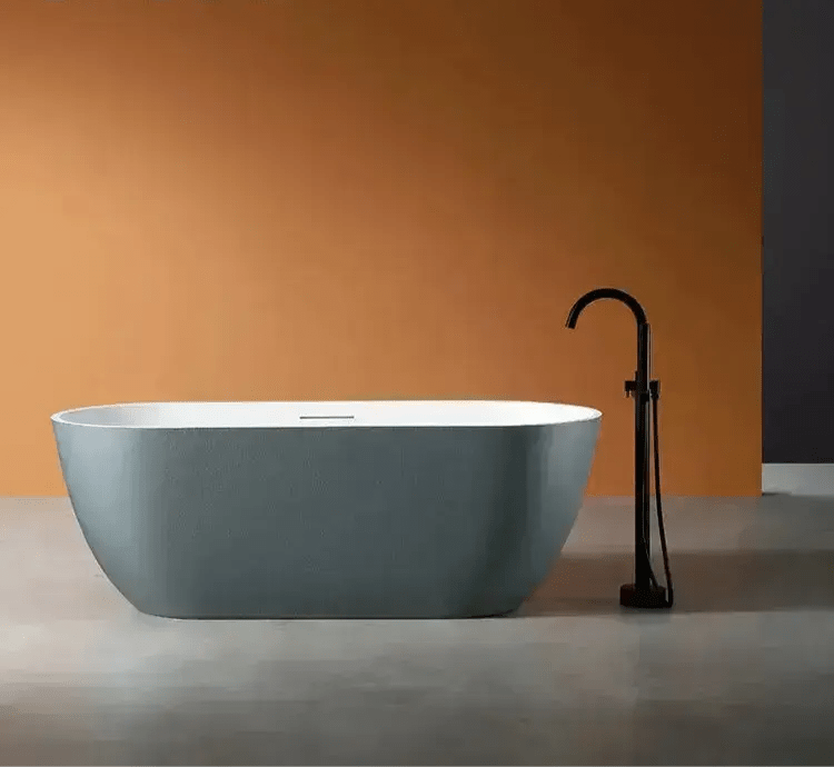 Modern Oval Freestanding Bathtub – Artificial Stone Spa Design In Blue - Center drain freestanding tubBathroomLux