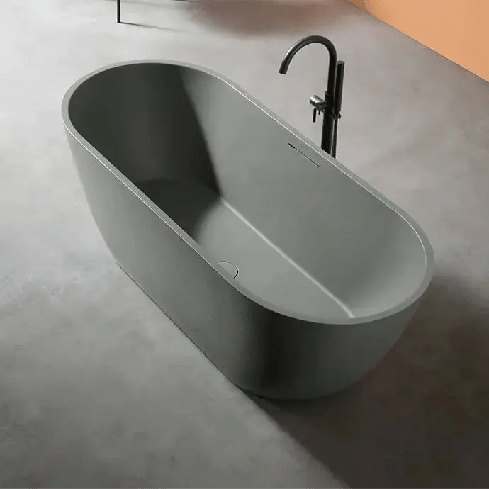 Modern Oval Freestanding Bathtub – Artificial Stone Spa Design In White - Artificial stone bathBathroomLux