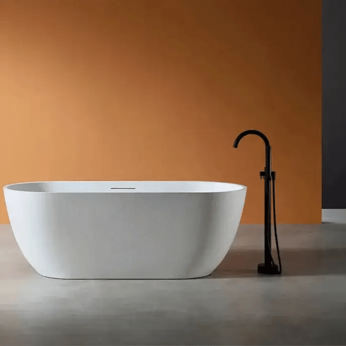 Modern Oval Freestanding Bathtub – Artificial Stone Spa Design In White - Artificial stone bathBathroomLux