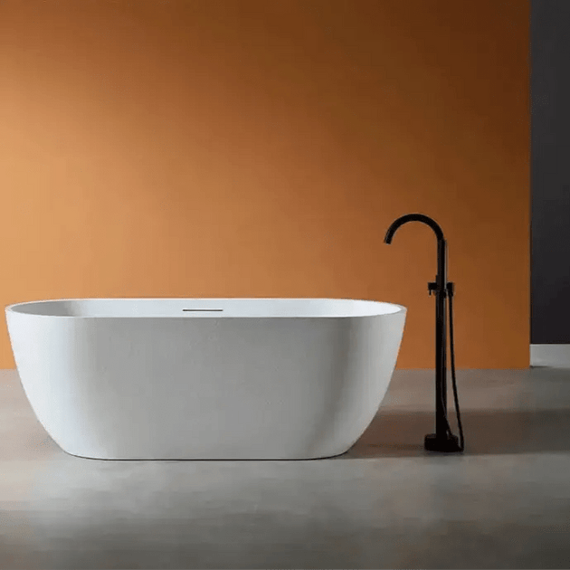 Modern Oval Freestanding Bathtub – Artificial Stone Spa Design In White - Artificial stone bathBathroomLux