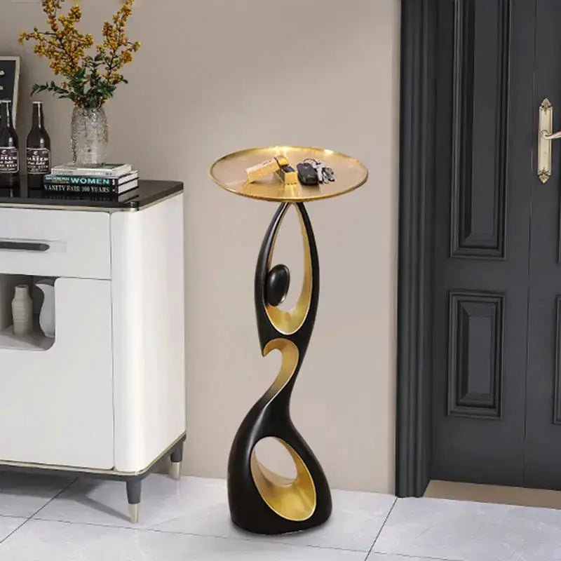 Modern Resin Gold Side Table with Tray Top Decorative Art Figurine In White - BathroomLux