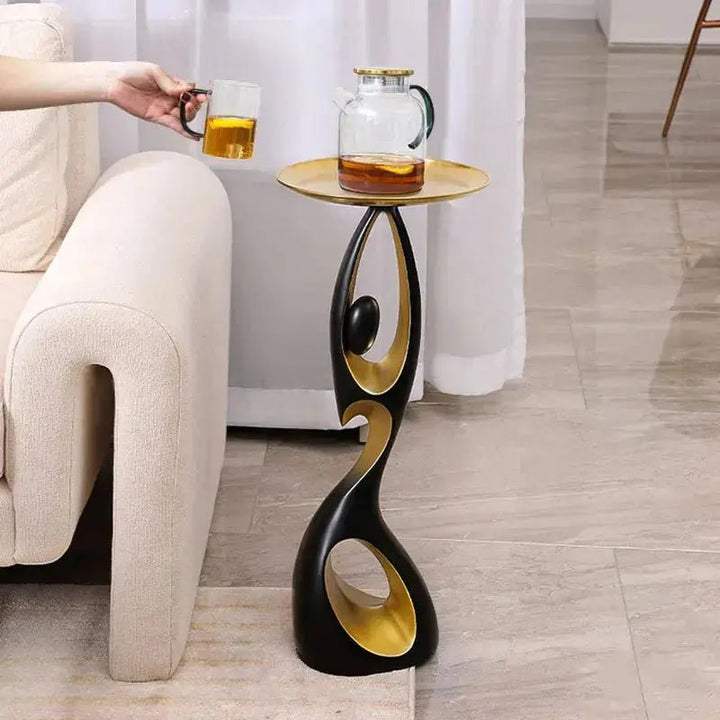 Modern Resin Gold Side Table with Tray Top Decorative Art Figurine In White - BathroomLux