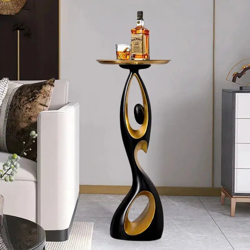 Modern Resin Gold Side Table with Tray Top Decorative Art Figurine In White - BathroomLux