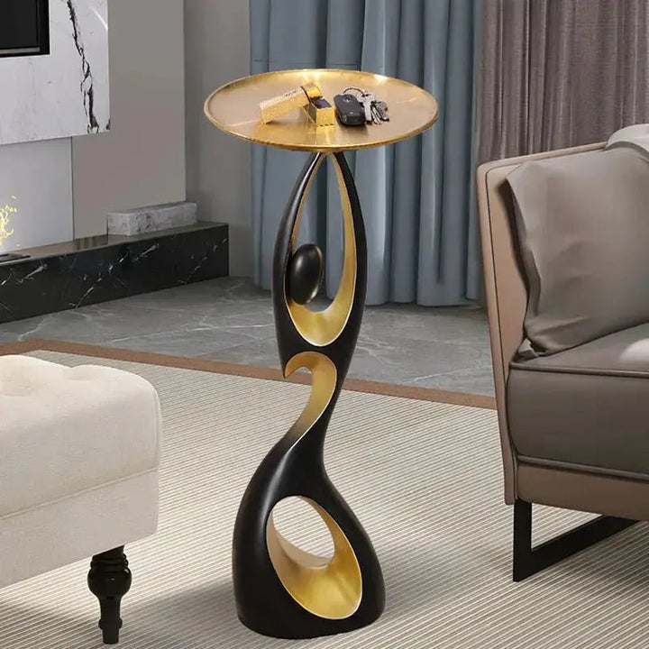 Modern Resin Gold Side Table with Tray Top Decorative Art Figurine In White - BathroomLux