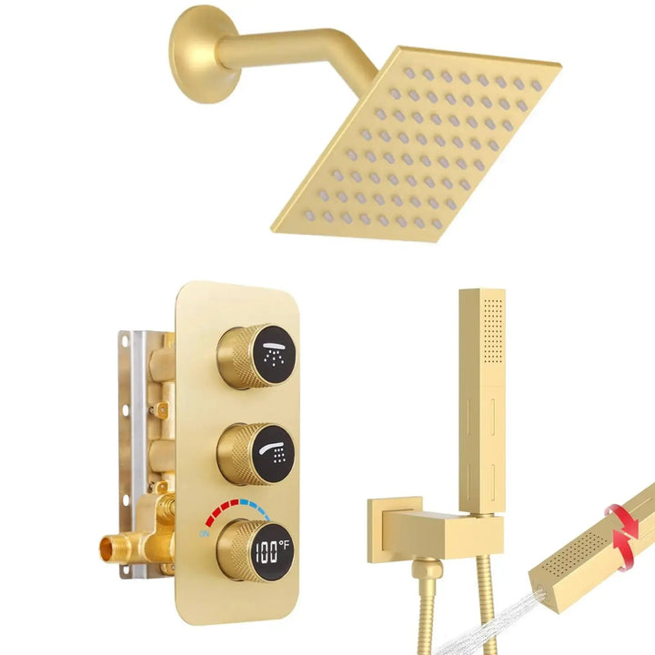 Modern Square Wall - Mounted Luxury Shower Set – Hot & Cold Mixer - Concealed Rain Shower SystemBathroomLux