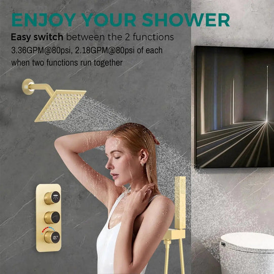 Modern Square Wall - Mounted Luxury Shower Set – Hot & Cold Mixer - Concealed Rain Shower SystemBathroomLux