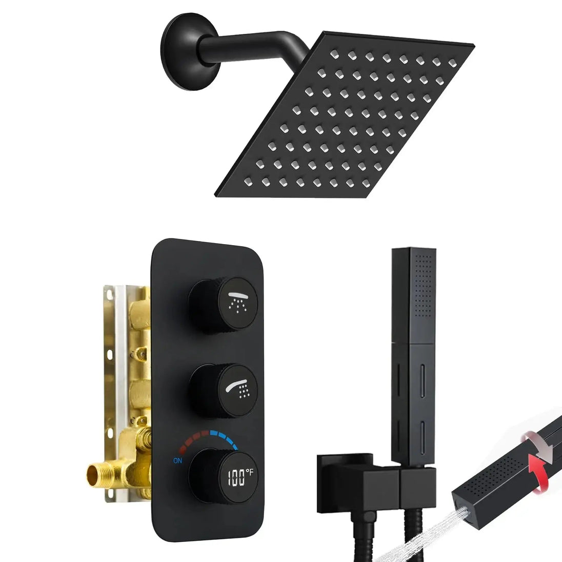 Modern Square Wall - Mounted Luxury Shower Set – Hot & Cold Mixer - Concealed Rain Shower SystemBathroomLux