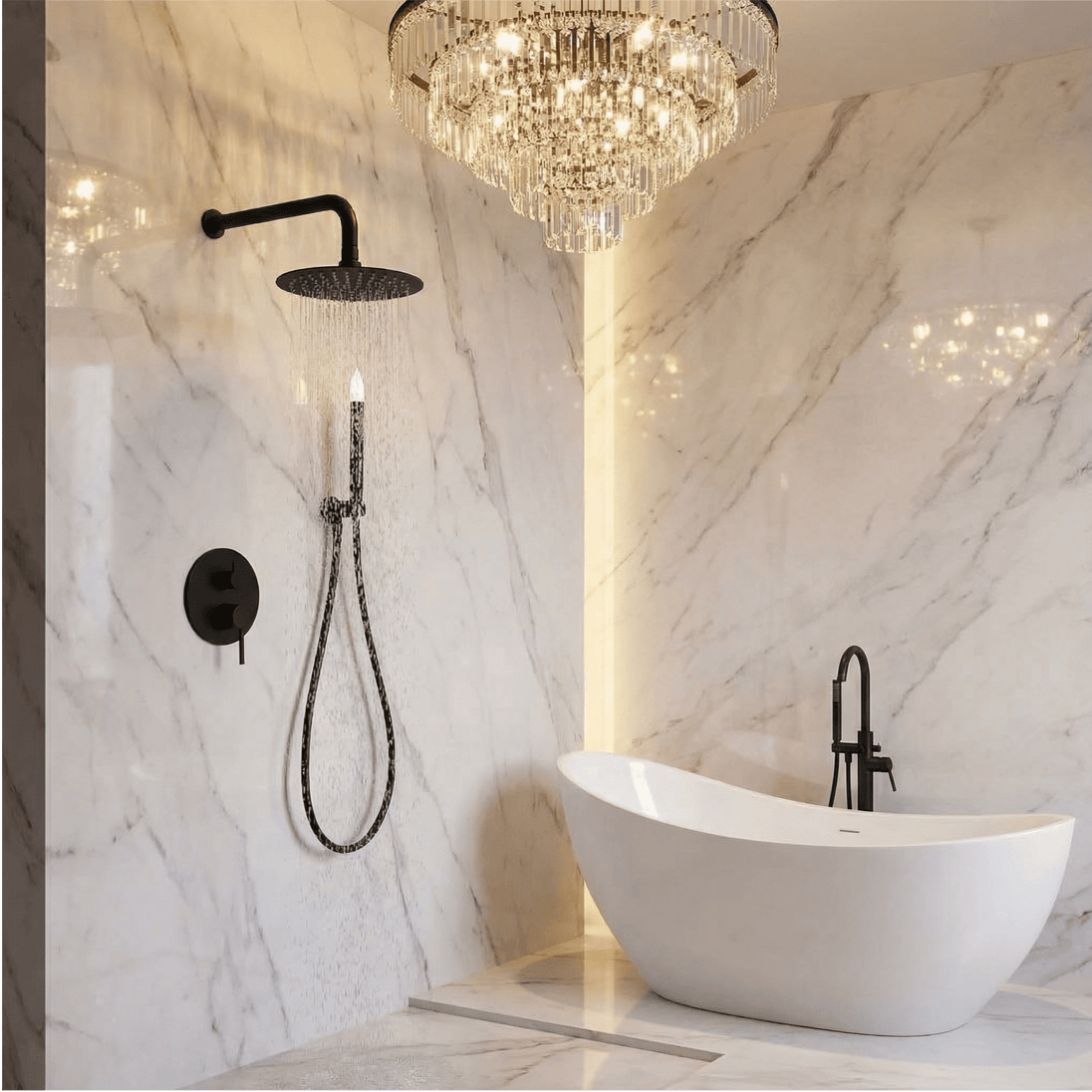 Modern Wall Mounted Rain Shower Set – 2 - Outlet Concealed Stainless Steel Mixer - Wall Mounted Rain Shower SetBathroomLux