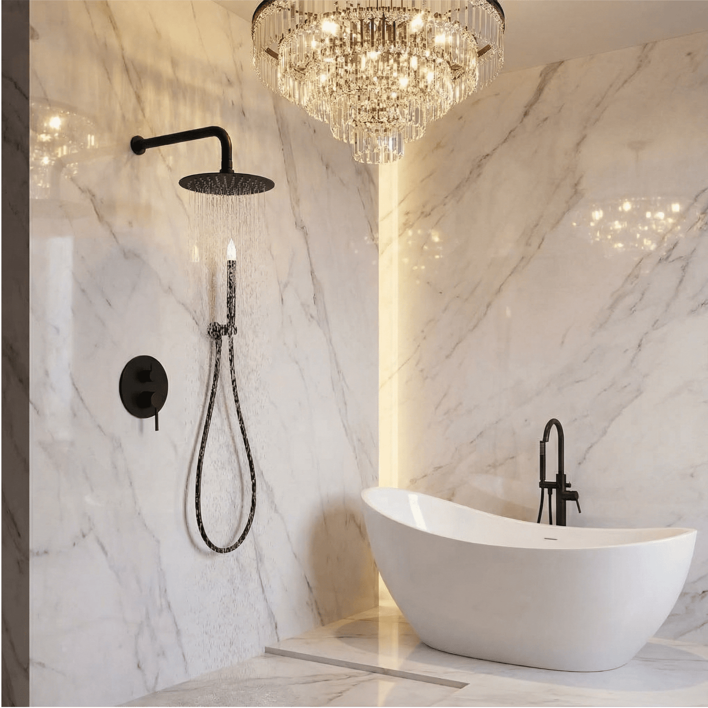 Modern Wall Mounted Rain Shower Set – 2 - Outlet Concealed Stainless Steel Mixer - Wall Mounted Rain Shower SetBathroomLux