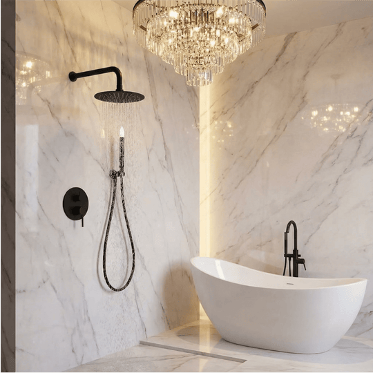 Modern Wall Mounted Rain Shower Set – 2 - Outlet Concealed Stainless Steel Mixer - Wall Mounted Rain Shower SetBathroomLux