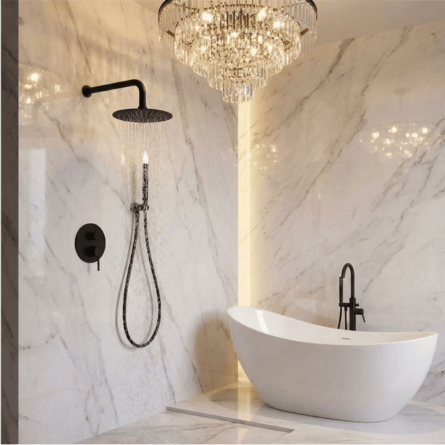 Modern Wall Mounted Rain Shower Set – 2 - Outlet Concealed Stainless Steel Mixer - Wall Mounted Rain Shower SetBathroomLux