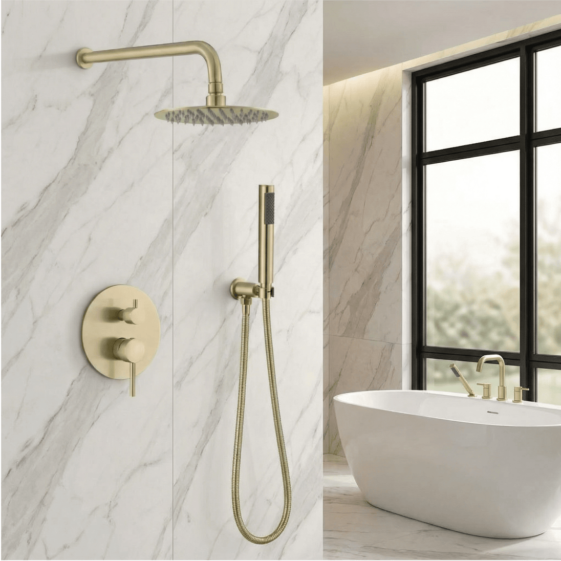 Modern Wall Mounted Rain Shower Set – 2 - Outlet Concealed Stainless Steel Mixer - Wall Mounted Rain Shower SetBathroomLux