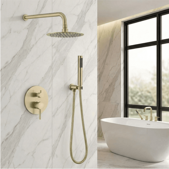 Modern Wall Mounted Rain Shower Set – 2 - Outlet Concealed Stainless Steel Mixer - Wall Mounted Rain Shower SetBathroomLux