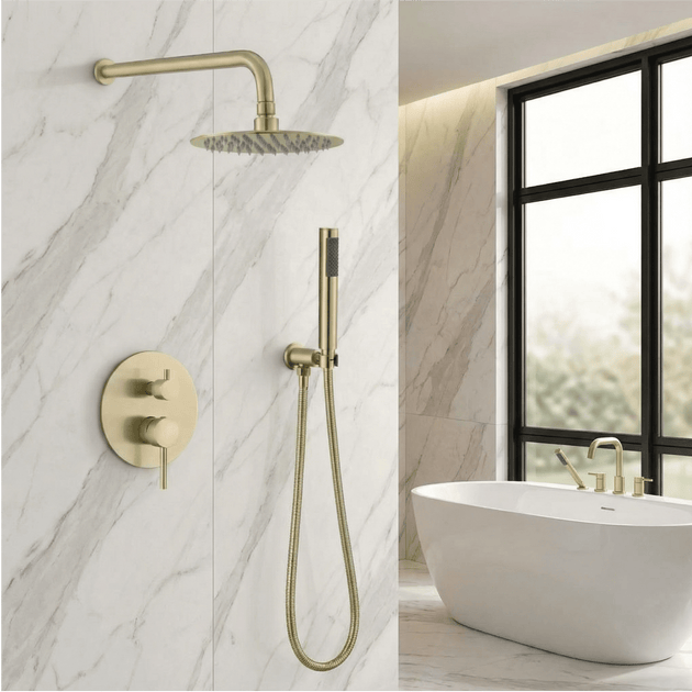 Modern Wall Mounted Rain Shower Set – 2 - Outlet Concealed Stainless Steel Mixer - Wall Mounted Rain Shower SetBathroomLux