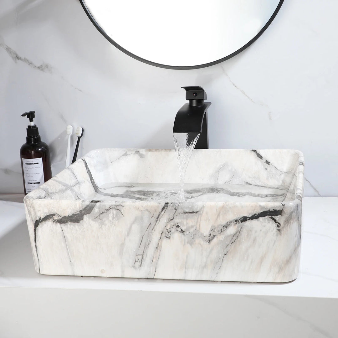 Modern White Marble Bathroom Sink Elegant Matte Finish Countertop Design - WashbasinBathroomLux