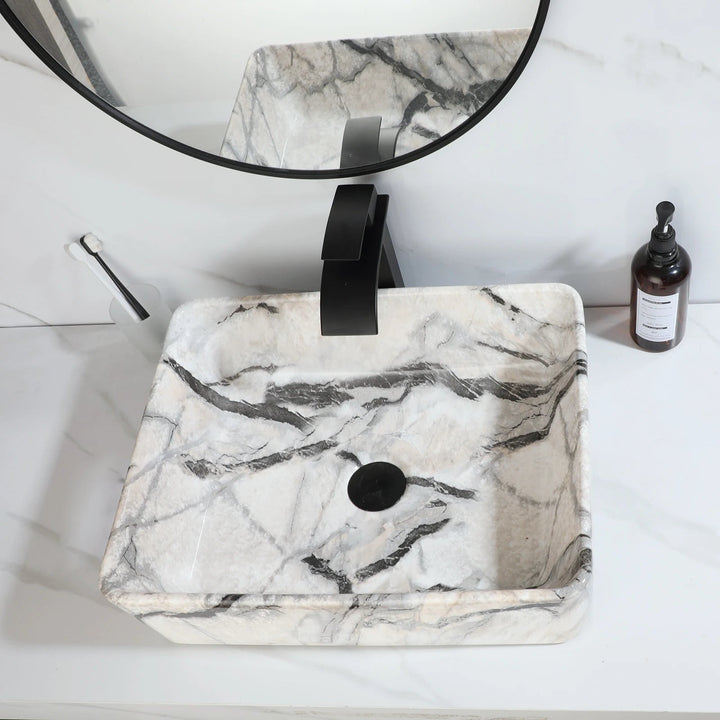 Modern White Marble Bathroom Sink Elegant Matte Finish Countertop Design - WashbasinBathroomLux