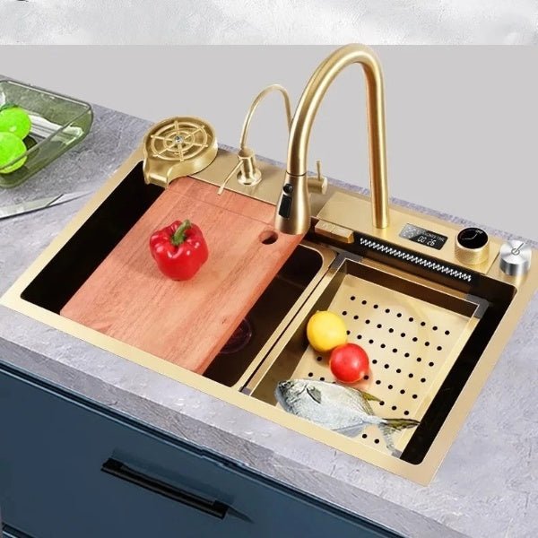 Nano 304 Stainless Steel Kitchen Sink with Waterfall Digital Display Faucet - kitchenBathroomLux