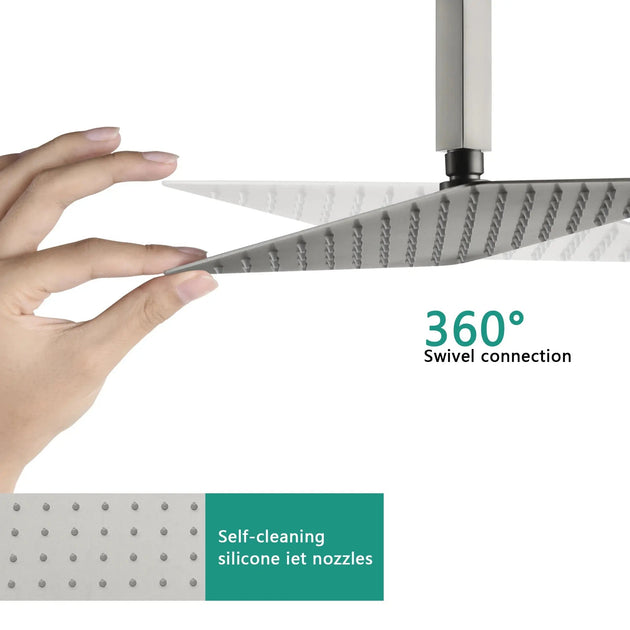 Nickel Rainfall Shower Head With Handheld | Square Thermostatic Shower System - 3 - Function Exposed Shower SystemBathroomLux