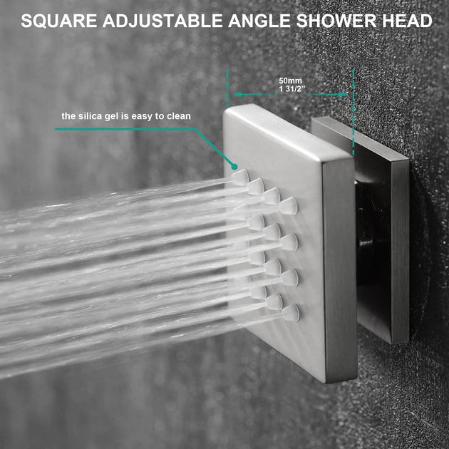 Nickel Rainfall Shower Head With Handheld | Square Thermostatic Shower System - 3 - Function Exposed Shower SystemBathroomLux