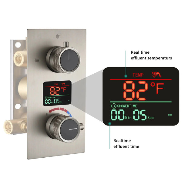 Nickel Rainfall Shower Head With Handheld | Square Thermostatic Shower System - 3 - Function Exposed Shower SystemBathroomLux